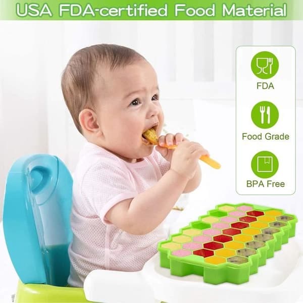 Isbitsform, 3-pack silikonisbitsform med lock, 111 isbitsformar, LFGB-certifierad och BPA-fri, för Co[q55]