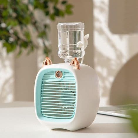 Ventilator – Kombinerer luftkøling, natlys, tre ventilatorhastigheder, befugtning og LED-belysning – Blå