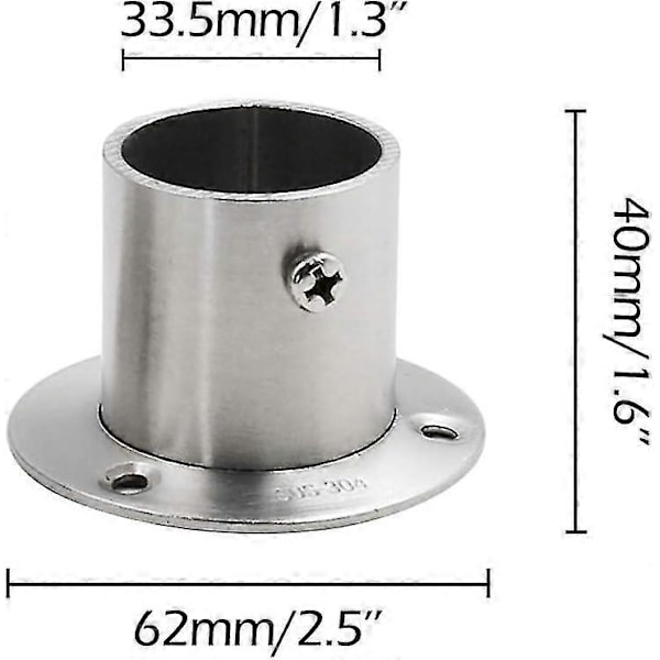 Garderobsstångshållare i rostfritt stål Duschdraperistångsfäste Stöd för rör, 4-pack (Dia 32mm/1.25')