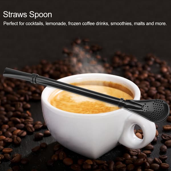 Stainless Steel Straw Spoon, Reusable, Washable Stirring Spoon, Black