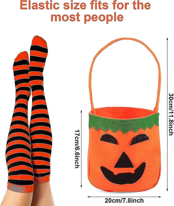 4 Dele Halloween Græskar Kostume Til Voksen, Græskar Outfits Cosplay Med Græskar Hat, Græskar Tasker Og Høje Strømper