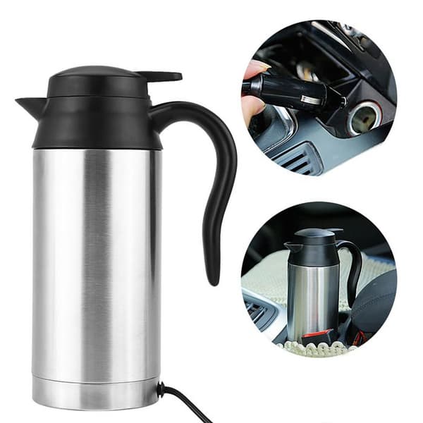 Elkedel i rustfrit stål til bil, 750 ml, 12 V, til cigarettænder