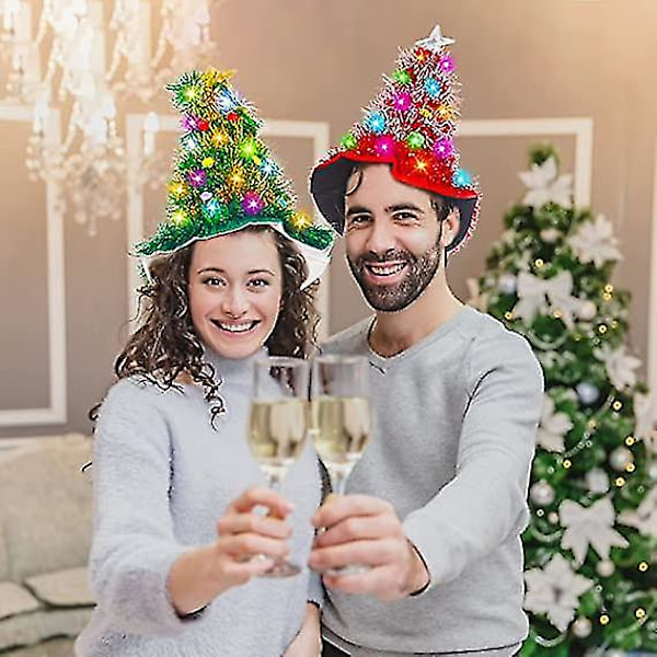 2-pakks Julehatt Juletre Santahatt med Glitrende LED-lys
