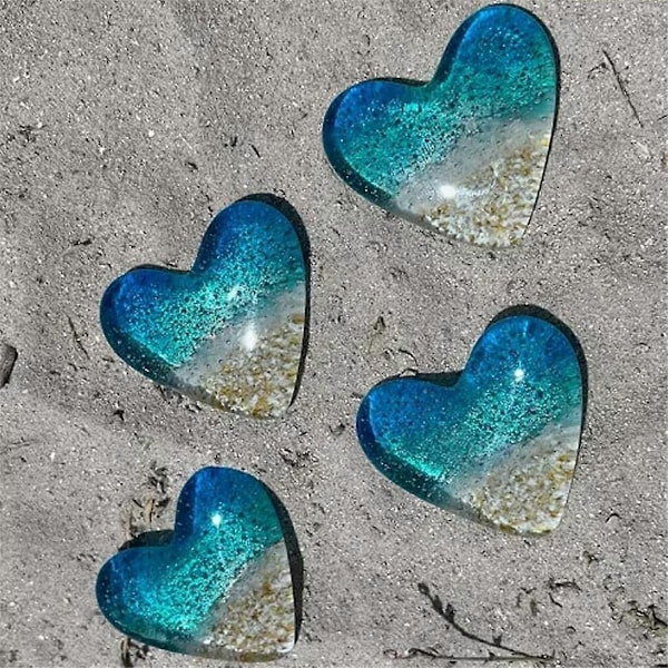 4x Glass Beach Pocket Heart, Pocket Heart Beach Glass Token, Fused Glass Heart Pocket Token, Håndlaget