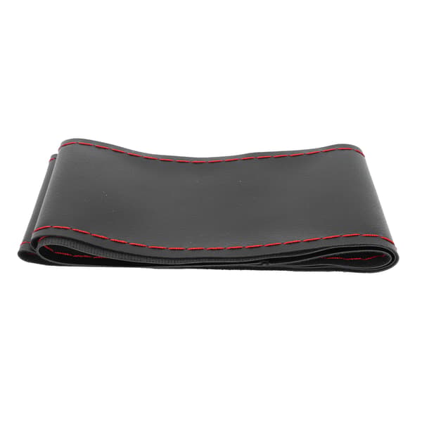 Universal Steering Wheel Cover with Needle Thread Protection for Outer Diameter of 37-38 cm (Black Red Thread)