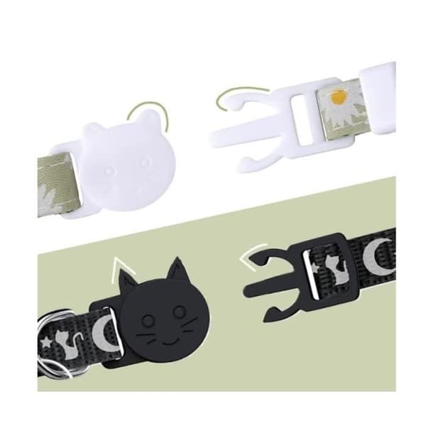 Kattkrage - Ej specificerad - 2-pack - Bomull - Gul och Grön - Säkrad med klocka