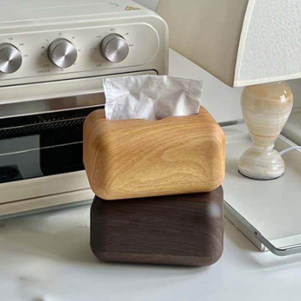 Napkin Box with Wood Grain, Rectangular Napkin Holder, Easy Refill, Elegant Desk and Coffee Table Organizer, Natural Wood Finish