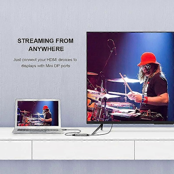 Enkel til Mini DP Konverter Adapterkabel UHD 4K@30Hz Plug and Play for PC Laptop