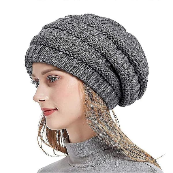 Dam Vinter Varm Mössa Twill Stickad Mode Ribbad Tjock Hatt