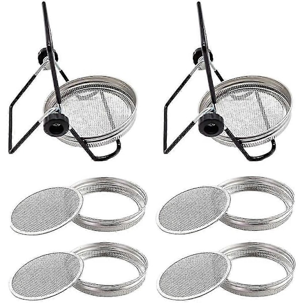 4 st Mason Jar Lock, 4 st Groddburkstativ, Rostfritt Stålskärm, Groddstativ Vikbara Justerbara Ywq