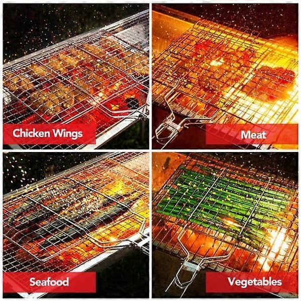Fiskegrillkurv, Sammenklappelig Bærbar Grillkurv i Rustfrit Stål