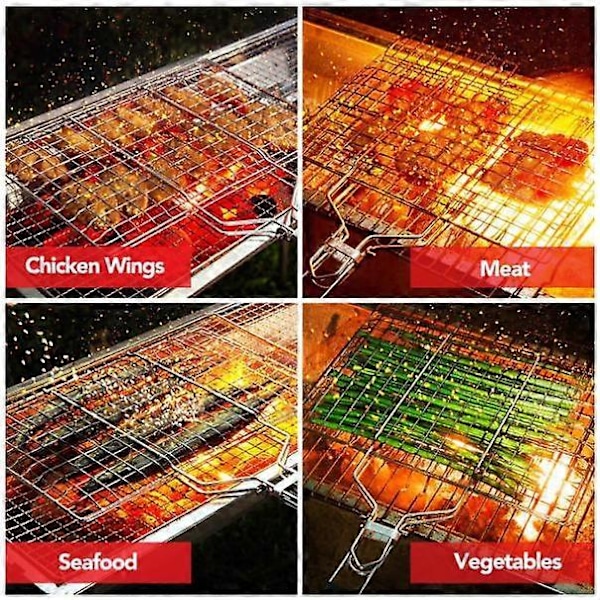 Grillkorg för Fisk, Hopfällbar Portabel Grillkorg i Rostfritt Stål