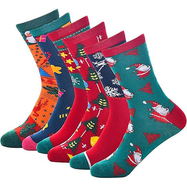 6 Par Unisex Julstrumpor One Size Fits All Vuxna Barn Kvinnor Män Vinter Semester Säsong Present Roliga Strumpor