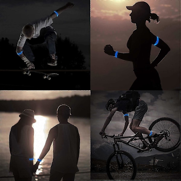 LED Armbånd, Glow Armbånd Sikkerhedslys Sports Wristband Ankel Reflekterende Strimler med LED Blinkende Løbelys, Blå 2 stk