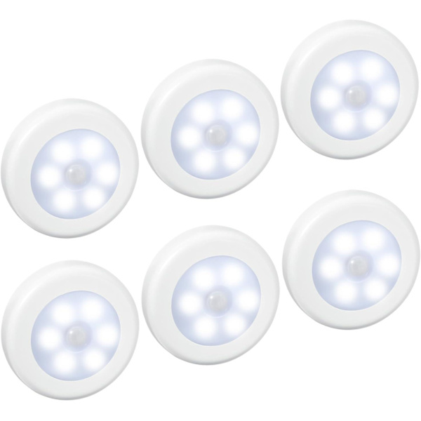 LED Sensorlys 6-pak - Batteridrevet Bevægelsessensorlys (Hvid)
