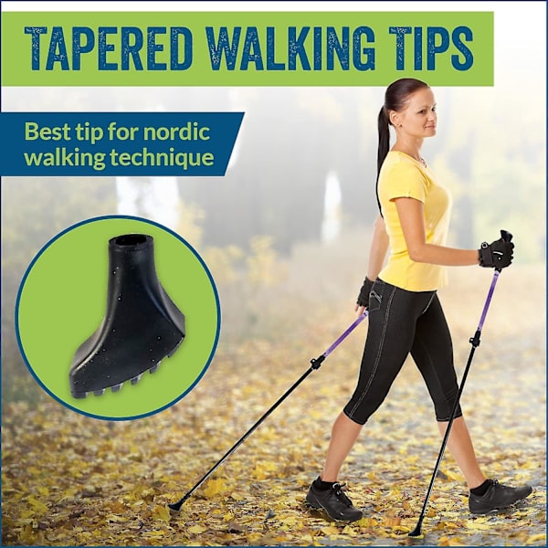 Pakke med Ekstra Holdbare Gummiudskiftningstips (Udskiftningsfødder/Poter/Ferrules/Hætter) til Vandrestave - Passer til Alle Standard Vandrestave (Bla