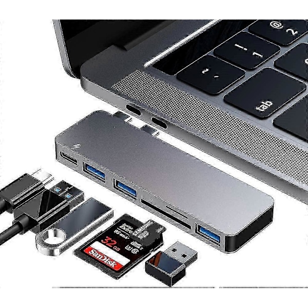Usb C -keskitinadapteri Macbook Pro/Air 2020 2019 2018 -malleille, 6 in 1 Usb-c -lisätarviketta - JA