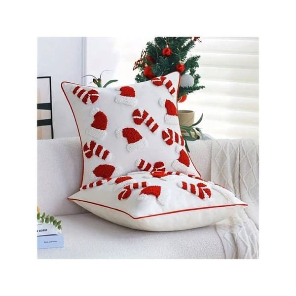 Julkuddfodral - 1 st - Broderad tomte - 45x45cm - Röd och vit