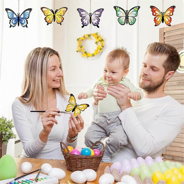 40 stk. hule sommerfuglpynt i tre for maling, 8 stiler DIY blanke uferdige treutskjæringer pynt