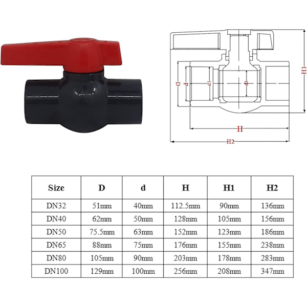 PVC-ventil för limning 50 mm Kulventil Kulventil för pool