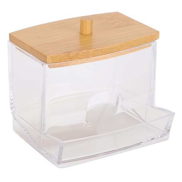 Transparent Spice Jar Bamboo Cover Cotton Swab Toothpick Storage Box Container Organizer Rectangular