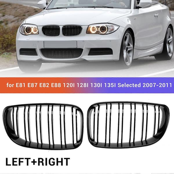 Blank Sort Dobbelt Lamel Front Nyre Grill Udskiftning til E81 E87 E82 E88 120I 128I 130I 135I 2007-2011