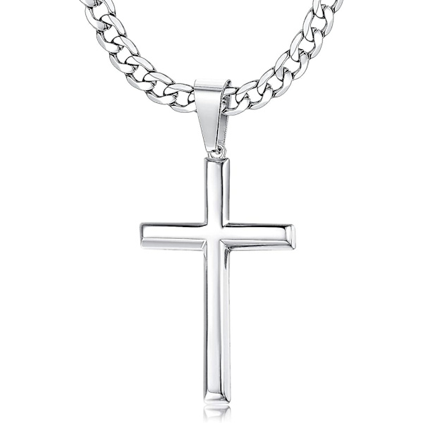 925 Sterling Sølv Kors Hengesmykke 5mm Rustfritt Stål Diamantkuttet Kubansk Kjede Kors Halskjede 41/46/51/56/61/71/76cm