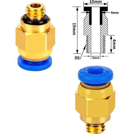 Lige pneumatisk fitting til trykluft, M6 gevind, plug-in forbindelse til 3D-printerstik, PTFE-slange, 4 mm, 10 stk., PC4-M6