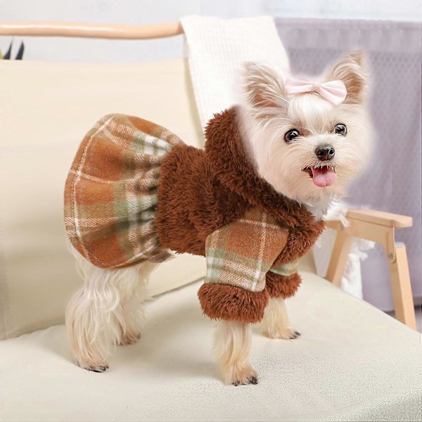 Varma Klänningar för Små Hundar, Rosa Rutiga Kläder för Chihuahua Yorkie Teacup Katt Kjolar Jacka Kläder (Small, Bro