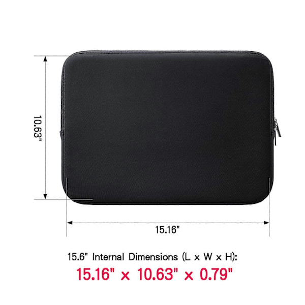 15,6 tums laptopfodral Mjukt fluffigt foder Dragkedja Vadderad väska Kompatibel med 15,6\" Notebook Dator Ultrabook, Svart