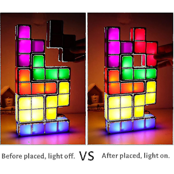 Tetris Stabel Nattelys, 7 stk DIY LED 7 Farger 3D Puslespill Induksjon Sammenlåsbare Skrivebordslampe Belysning DIY Magiske Blokker Sterkt Lys For Barn Tenåringer
