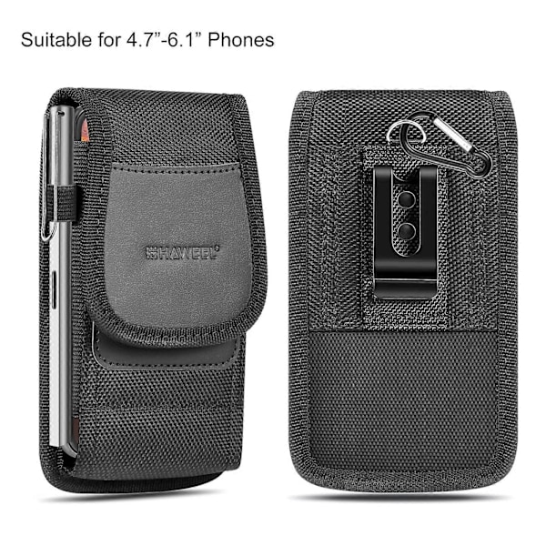 HAWEEL 4.7-6.1 tommer Nylon Stoff Telefon Belteklips Bæreveske med Kortspor (Svart)
