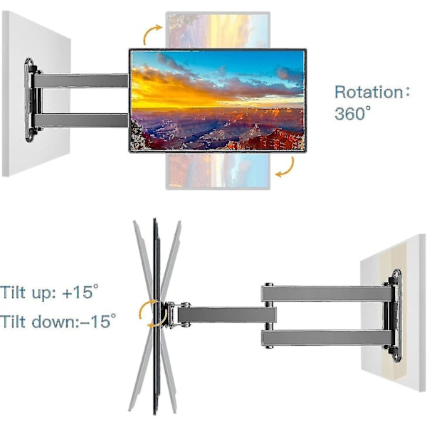 TV-seinäkiinnike, kääntyy, kallistuu ja ulottuu, täysi liike TV-seinäkiinnike useimmille 13-30 tuuman litteille/kaareville TV-malleille, kantaa jopa 10 kg, VESA 100x100 mm/75x75 mm (13-30