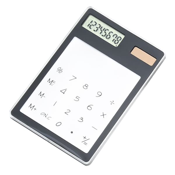 Solar Powered Calculator Touch Screen 8-Digit LCD Transparent Pocket Calculator for Work, Study, Home, Black