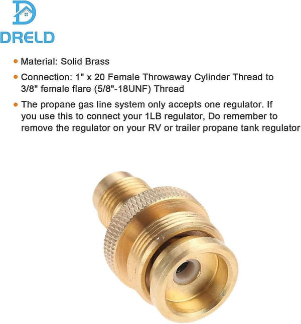 1lb Propan Tank Adapter med Regulatorforbindelse til 3/8 Han Flare (5/8\"-18unf) Gevind