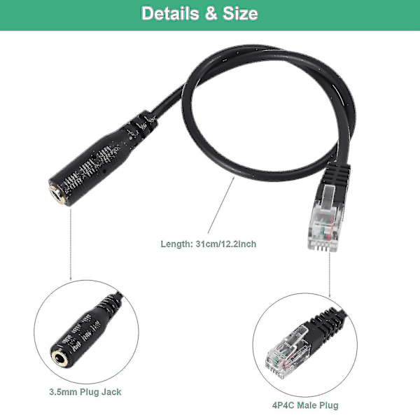 3,5 mm stik til RJ9 til headset til kontortelefonadapterkabel