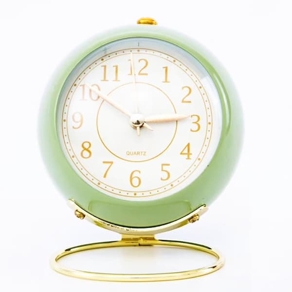 Small Round Clock Circular Base Silent Corrosion Resistant Quartz Alarm Clock with Night Light for Bedroom School Olive Green