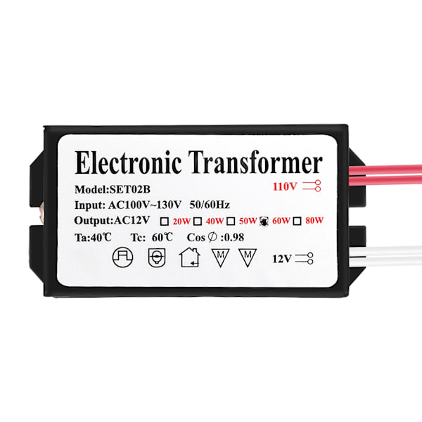 Vktech 110V til 12V 60W Halogen Lys Strømforsyning Konverter Elektronisk Transformator