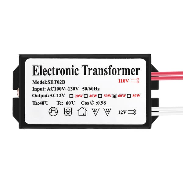 Vktech 110V till 12V 60W Halogen Ljus Strömförsörjning Konverter Elektronisk Transformator