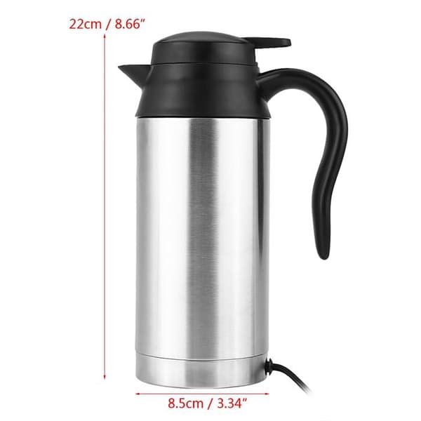 Elkedel i rustfrit stål til bil, 750 ml, 12 V, til cigarettænder
