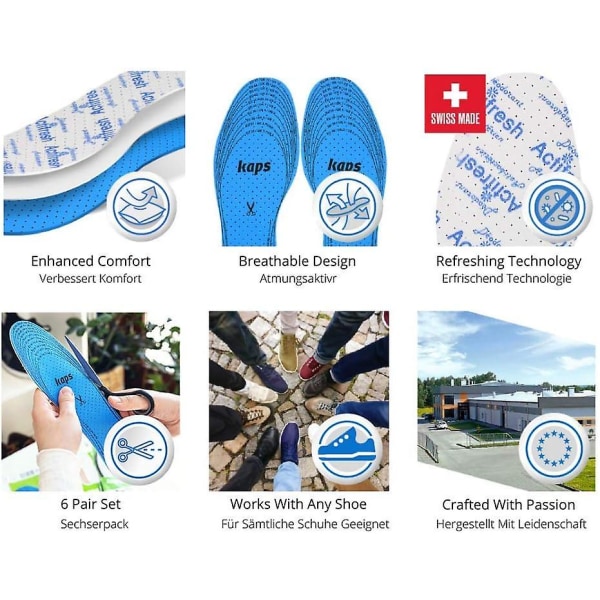 Hygieniska skoinlägg med 6-par paket med schweizisk antibakteriell teknologi | Tillverkad i Europa | Klipp för att passa