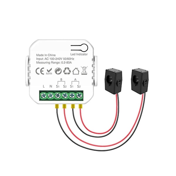 Tuya Wifi Smart Power Meter with Current Transformer Clamp 2 Channel 80A Energy Meter Smart Home Wattmeter