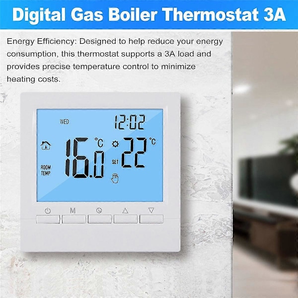 Ohjelmoitava digitaalinen termostaatti 3A viikoittainen huonelämpötilan säädin tehokkaaseen kodin lämmitykseen valkoisella taustavalolla