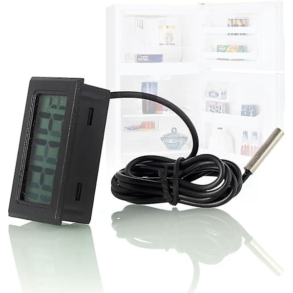 Digital LCD Termometer Temperaturmätare med Extern Sond för Kyl Frys Kylskåp Akvarium - Svart batteri ingår ej