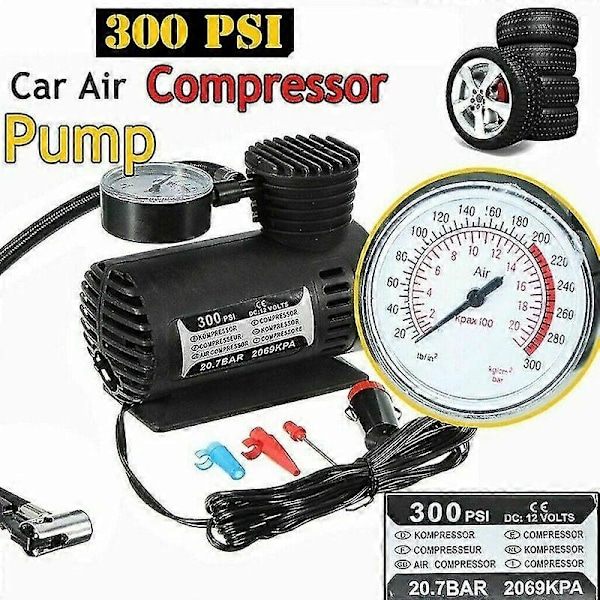 300psi 12V Mini Elektrisk Bil Luftpumpe Luftkompressor Bærbar Dekk Oppblåsbar For Bil Sykkel