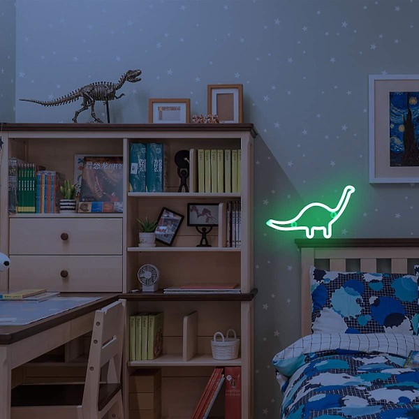 Dinosaur Neon Grön LED Ljus Väggkonst Sovrum Nattlampa