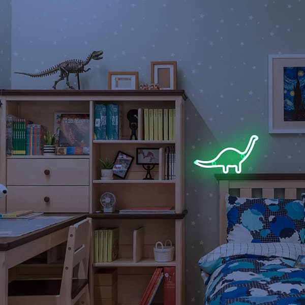 Dinosaur Neon Grønn LED Lys Veggkunst Soverom Nattelys