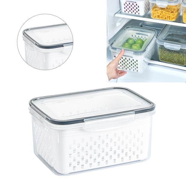 Transparent Drainage Basket Storage Box for Fruits Vegetables Kitchen Organizer Container 1750ML