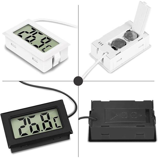 Mini LCD digital termometer med temperatursondsensor för akvarium kylskåp (2 * svart 2 * vit)