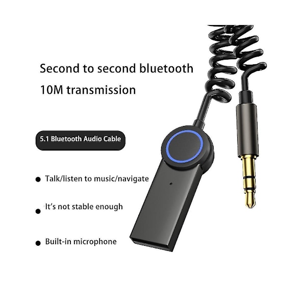 Bil Bluetooth-mottaker Bluetooth 5.1 Mottaker Audioadapter 3,5 mm Bluetooth Audioadapter HD-samtale Bil Bluetooth-adapter